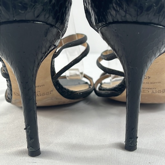 JIMMY CHOO
Summit Black Glitter Cage Sandals Size 40